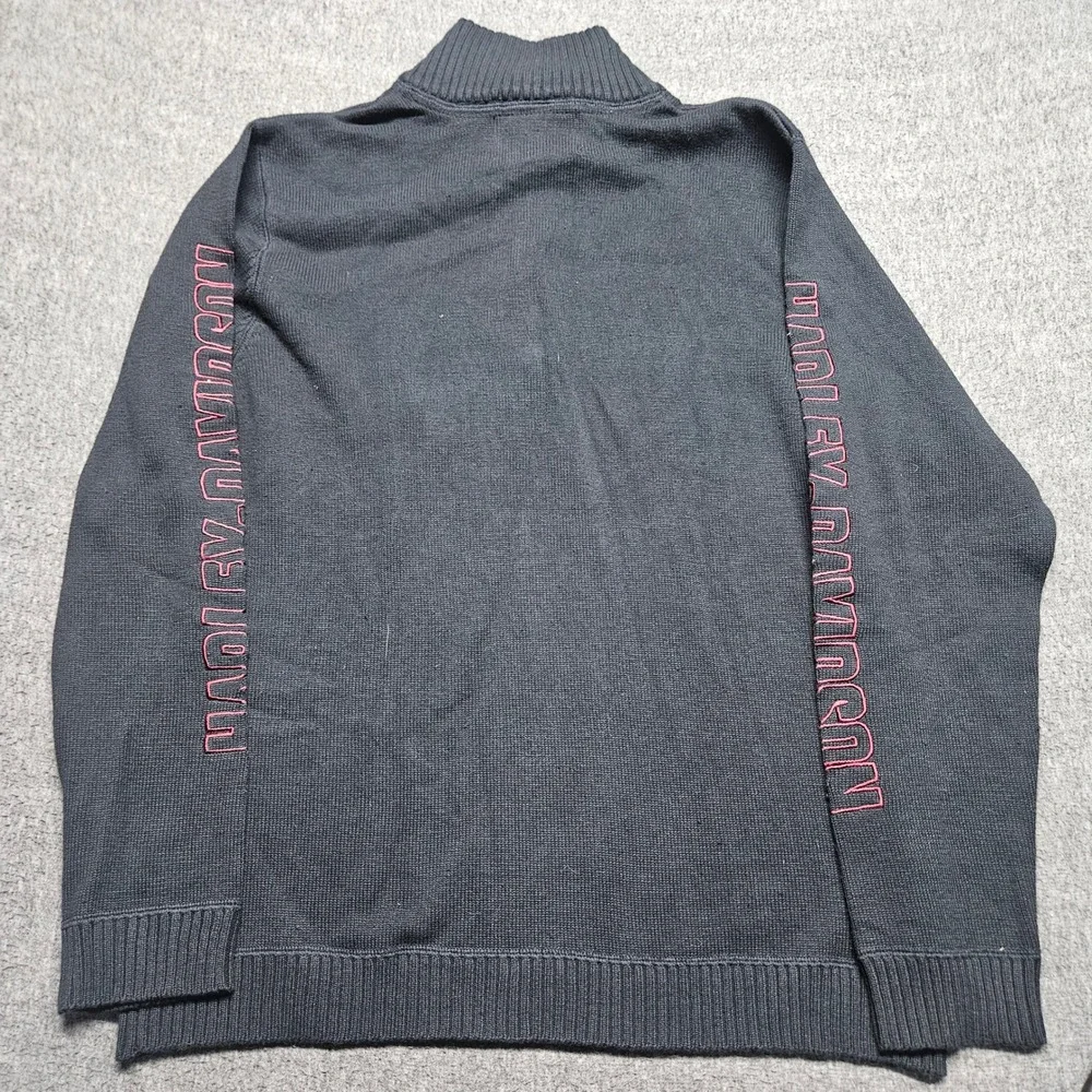 Harley-Davidson 1/4 Zip Sweater Mens L Black Pink/Red Embroidered 96350-11VM